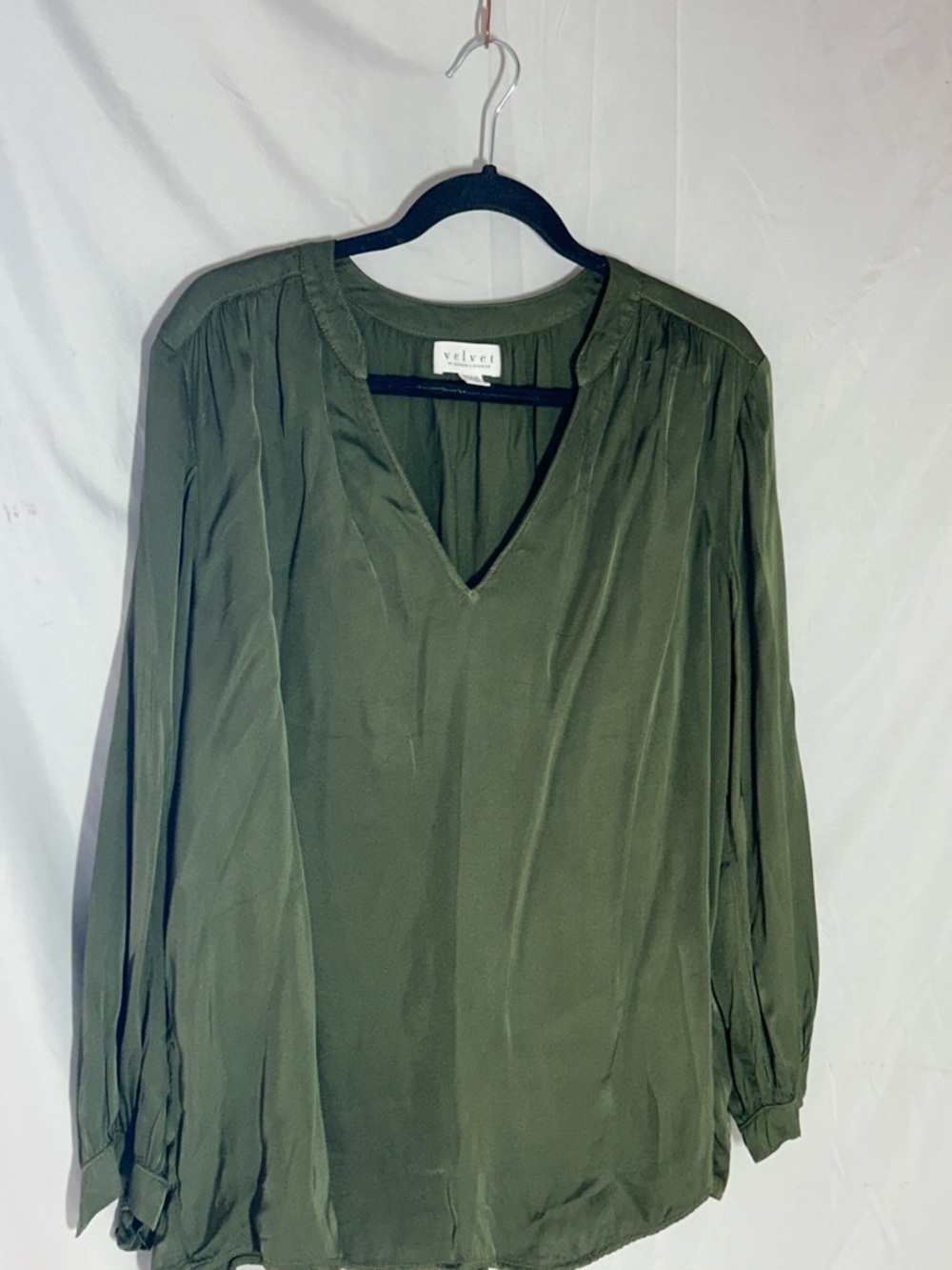 Velvet by Graham & Spencer Olive V-Neck Long Sleeve Top